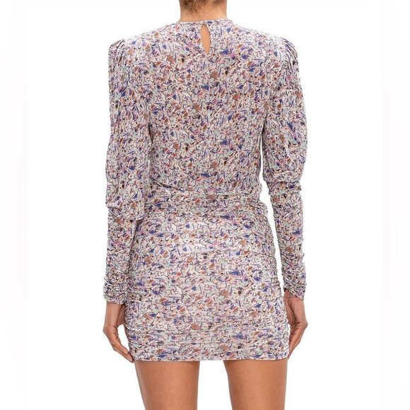 Isabel Marant NWT Ghita Printed Multi drape jersey mini dress puff shoulders 40 - Picture 3 of 16